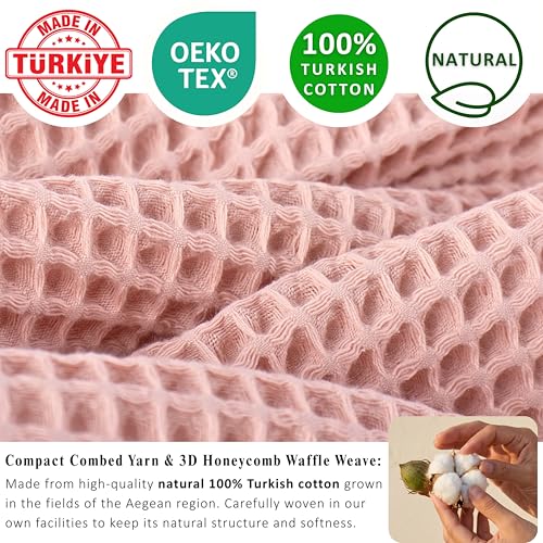 PÜSKÜL 2-Piece Natural 100% Turkish Cotton Waffle Bath Towels Extra-Large | Pink Powder 32x63" Bath Sheet Towel Light Soft Absorbent Quick-Dry Lint-Free Premium Honeycomb Weave Oeko-Tex Made in Turkiye - color: Pink Powder