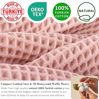 PÜSKÜL 2-Piece Natural 100% Turkish Cotton Waffle Bath Towels Extra-Large | Pink Powder 32x63" Bath Sheet Towel Light Soft Absorbent Quick-Dry Lint-Free Premium Honeycomb Weave Oeko-Tex Made in Turkiye - color: Pink Powder