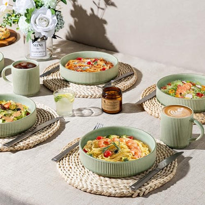 GBhome 7.5 Inch Pasta Bowls Set of 4, Ceramic Salad Bowls, Light Green | Double Reactive Glaze Bowls for Pasta, Noodles & Fruit, Scratch Resistant, Microwave & Dishwasher Safe - color: Light Green, size: Set of 4