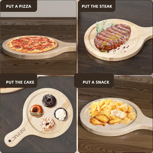 Rubber Wood Board with Handle, Round Serving Board, Dining Board, Chopping Board for Meat, Cheese Board, Vegetables, Bread, Charcuterie, Small 10.6"x7"x0.6" - size: 10.6"L x 7"W