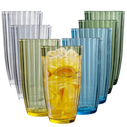 Acrylic Clear Highball Plastic Cups | Plastic Reusable Tumblers 20oz (Set of 8) | Stackable | BPA-free Tumblers | Shatterproof | Top-rack Dishwasher Safe - color: Multicolor, size: 20 Ounces