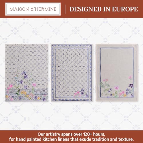 Maison d' Hermine Kitchen Towels Set of 3 Reusable 100% Cotton 27.50" x 20" | Cloth Tea Dish Towels Absorbent with Hanging Loop for Kitchen Dining Party Wedding Hotel Home Spring Summer - Faience - color: 015 - Faience