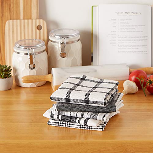 DII Assorted Woven, Kitchen Dishtowel Set, 18x28, Black, 5 Piece - color: Black