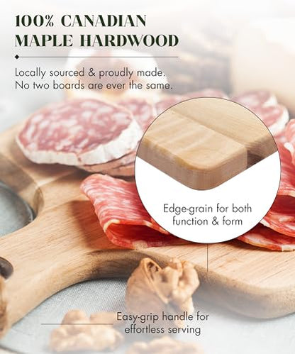 Labell Canadian Maple Wood Cutting Board with Handle, 6 x 12 x 0.75 in | Multi-Purpose Charcuterie Board, Flat Paddle, for Meat, Cheese, Veggies, Serving - size: Mini (6" x 12")