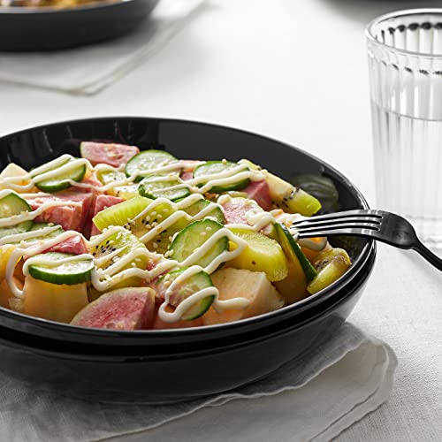 Y YHY Pasta Bowls 30oz, Large Salad Serving Bowls, Shallow Soup Bowls, Porcelain Pasta Bowls Set of 6, Microwave Dishwasher Safe, Black - color: Black, size: 30 oz
