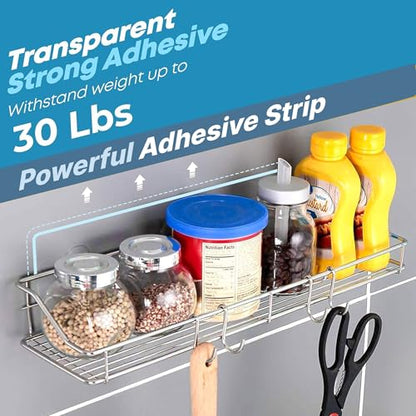 KESOL Adhesive Shower Caddy, Shower Shelf Organizer, SUS304, 2 Pack, Silver | Bathroom Organization with Hooks, Stainless Steel shower shelves - color: Silver