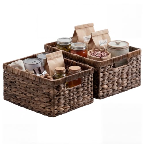StorageWorks Large Wicker Baskets for Storage, Dark Brown Baskets, 2-Pack | Hyacinth Dark Brown Wicker Baskets with Handles, Wicker Storage Baskets for Organizing, Wicker Storage Baskets for Shelves - color: Brown (Water Hyacinth), size: 15"L x 11"W x 7"H