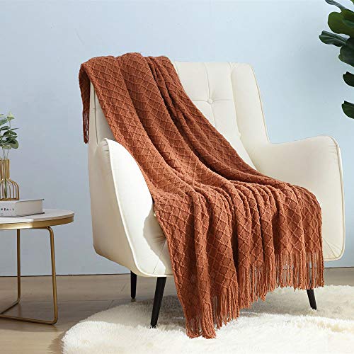 CREVENT Home Farmhouse Decor Rustic Couch Sofa Chair Bed Throw Blanket, Soft Warm Light Weight for Travelling in Spring Summer (50''X60'' Caramel/Rust/Burnt Orange) - color: Rust Caramel, size: 50inchx60inch