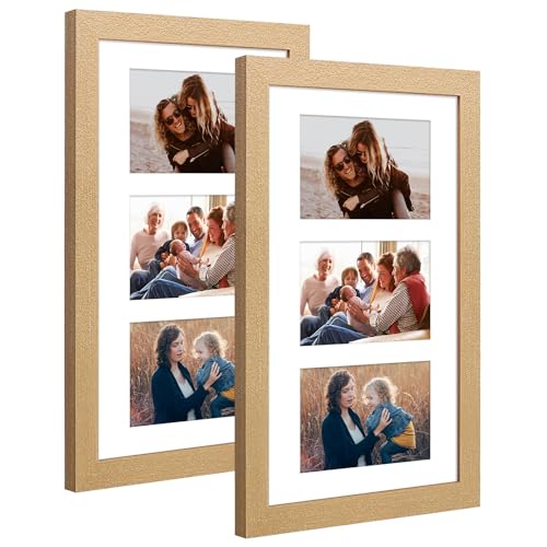 8x14 Collage Frame with 3 Openings 4X6 Pictures, Multiple Picture Frame with Mat, Wall or Tabletop Decor, Natural Wood Grain,2 Pack - color: Natural, size: 8x14-(3 open4x6)-2P
