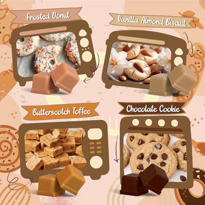 Bakery Scented Wax Melts, Sweet, Strong Scented Soy Wax Cubes/Tarts Variety Set - Apple Pie, Pumpkin Pie, Caramel Cinnamon, Chocolate Cookie, Donut, Vanilla Almond Biscuit, Roasted Coconut, Toffee - color: Brown