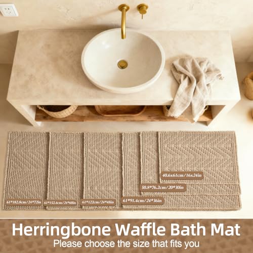 Sunfly Waffle Runner Rug Bathroom, Boho Bath Mat Super Absorbent & Quick Dry, Non-Slip Washable with Tassels, Ultra Soft Farmhouse Long Bathroom Rug 24"x72" Beige - color: Beige, size: 2' x 6' (Rectangular)