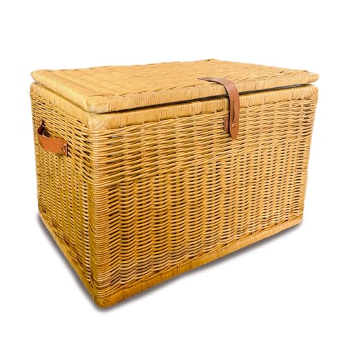 The Basket Lady Deep Wicker Storage Trunk, XL, Sandstone | Outside: 30" L x 21" W x 20.5" H | Inside: 28”L x 19”W x 18.5”H - Handcrafted by artisans from natural rattan - color: Sandstone, size: XL