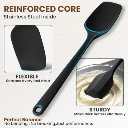 Silicone Spatula Set,9-Piece BPA Free Food Grade Heat Resistant Spatulas for Cooking Baking,Seamless One Piece Design,Non-Stick Safe,Dishwasher Safe,Withstands -104°F to 600°F（Black） - color: Black