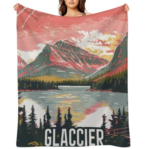 Mid Century Glacier National Park 01 Flannel Blankets Fleece Soft Throw Lightweight Plush Gifts for Couch, Bed, Cozy Sofa Plush, Chair, Lovers 40x50in(100x125cm) - color: Style-1, size: 40x50in(100x125cm)