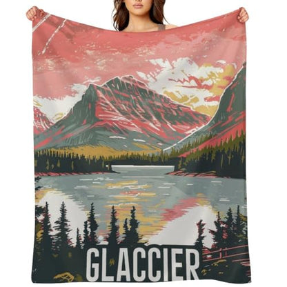 Mid Century Glacier National Park 01 Flannel Blankets Fleece Soft Throw Lightweight Plush Gifts for Couch, Bed, Cozy Sofa Plush, Chair, Lovers 40x50in(100x125cm) - color: Style-1, size: 40x50in(100x125cm)