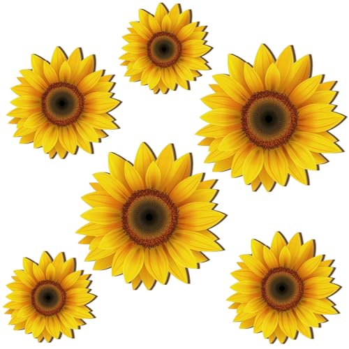 Thyle 6 Pcs Summer Sunflower Wall Decor Wood Sunflower Wall Art | Farmhouse Flower Hanging Decorations, Indoor Summer Flower Hanging Sign for Home, Kitchen, Porch - style: Farmhouse