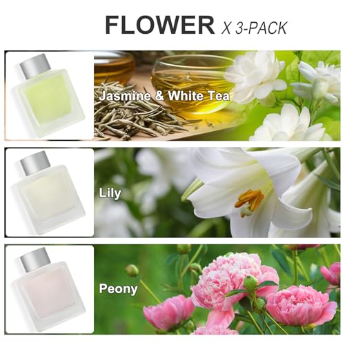 3-Pack Reed Diffuser, Jasmine White Tea/Lily/Peony Scented Oil | Flower Aroma Essential Oil with Diffuser Sticks, Long Lasting Bathroom Air Freshener, Home Fragrance for Room Decor - size: 3 Packs/10 fl oz