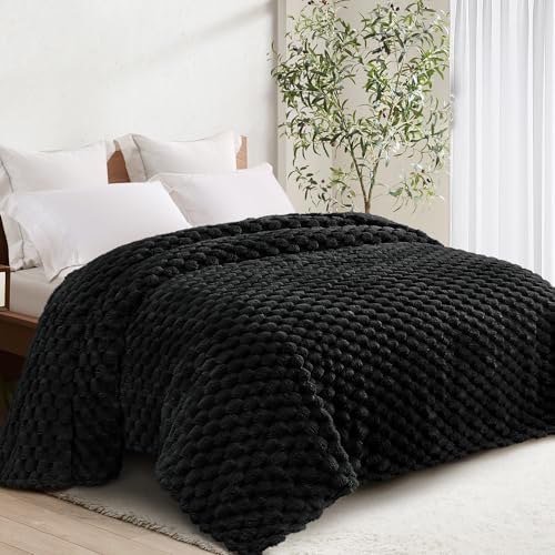 Whale Flotilla Soft Fleece Twin Size Bed Blanket Luxury 3D Jacquard, Black | Lightweight Coverlet Bedspread, Super Cozy Plush Fluffy Fuzzy All‑Season Decorative Blanket for Bed, Dorm Essentials, 60"x80" - color: Black, size: Twin(60x80 Inch)