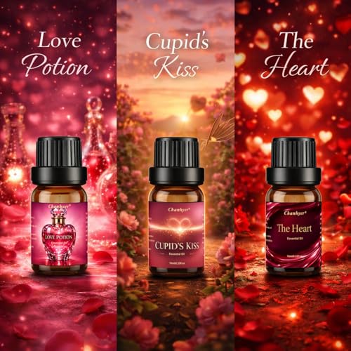 Date Night Essential Oils Set for Diffusers for Home 6 x 10 ml | Red Rose,Chocolate Truffle,Sweet Love,Love Potion,Cupid's Kiss & The Heart – for Diffuser,Candle,Soap Making - color: Red