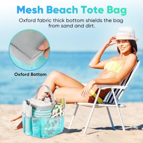 EUDELE Mesh Shower Caddy Portable, 8-Pocket Large Capacity, Quick Dry, Easy Clean, for Beach, Swimming, Gym, Travel - color: Mint Green-Grey