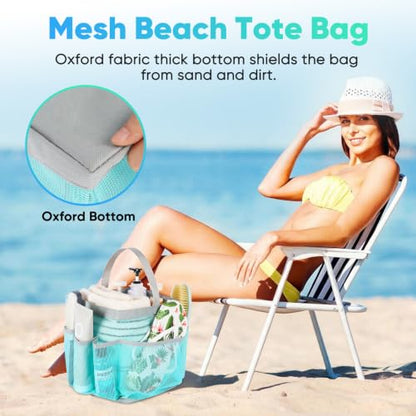 EUDELE Mesh Shower Caddy Portable, 8-Pocket Large Capacity, Quick Dry, Easy Clean, for Beach, Swimming, Gym, Travel - color: Mint Green-Grey