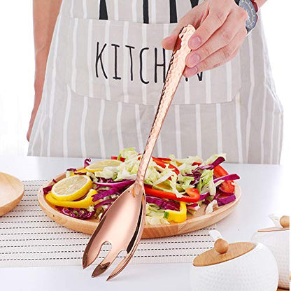 Salad Spoon and Fork Set, 12 Inch Stainless Steel Salad Server, Rose Gold Large long Serving Utensils,Pack of 2 - color: Rose Gold