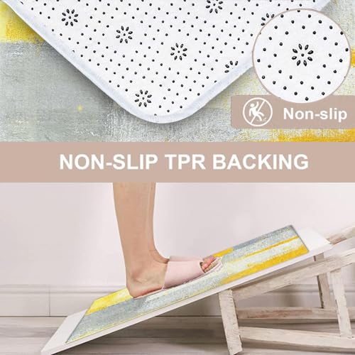 Bathroom Rug Set of 3, Bath Mats Abstract Art | Painting Yellow Grey 3 Pieces No Silp Washable Cover Floor Rug Decorations for Kitchen Bathroom
