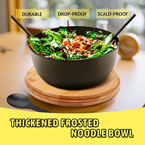 ECOWAY Bamboo Fiber Salad Bowl with Lid & Servers, 4Qt, Melamine Salad Serving Bowls Set with Bamboo Lid, Salad Mixing Bowl with Spoon Fork for Fruits Vegetables and Pasta (Black, 9.8inch) - color: Black with lid