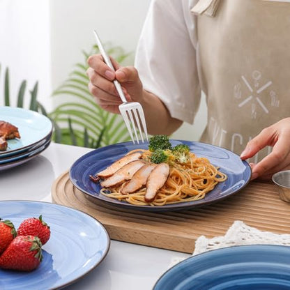 Selamica Ceramic Dinnerware Sets for 6, 18 Pieces Plates and Bowls Set, Scratch Resistant Dishes Set, Handpainted Swirl with Spot Dishwasher & Microwave Safe, Gradient Blue - color: Gradient Blue, size: 18 Pieces
