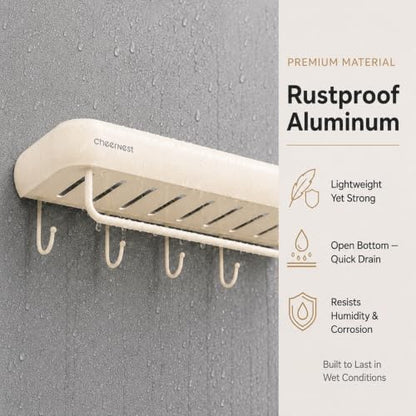 Shower Caddy Suction Cup, Removable Shower Organizer Shelf,2 Pack | Large Capacity, Rustproof Aluminum, 2 Install Ways, Includes Hooks&Hanging Bar,Wall-Mounted Bathroom Organizer Storage Holder - color: Milky White