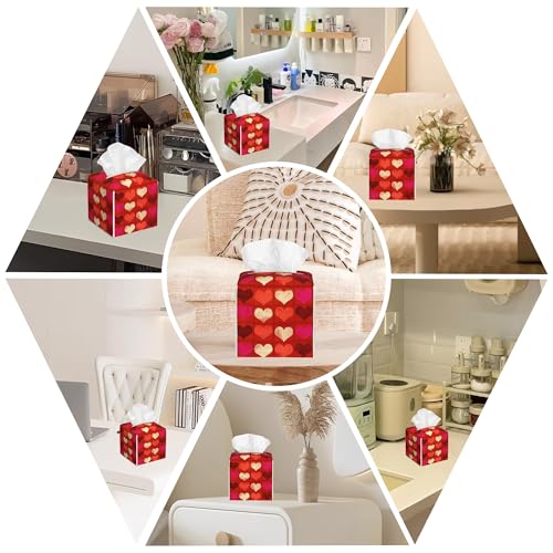 Leather Tissue Box Holder Red Pink Love Heart Tissue Box Cover Facial Paper Case Organizer Cube Napkin Dispenser for Bathroom Vanity Countertop Night Stand Office Car - color: Red Pink Love Heart