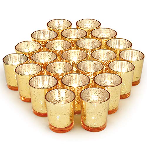 Volens Gold Party Decorations 72pcs, Mercury Glass Votive Candle Holders | Gold Centerpieces Candle Holders Set for Wedding, Bridal and Baby Shower - color: Gold