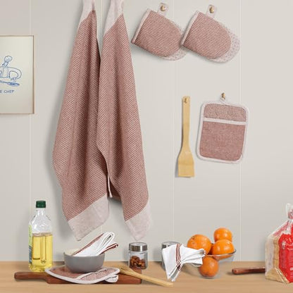 Casa Platino Potholders for Kitchens, 8-Piece – 500°F Heat Resistant Oven Mitts and Pot Holders, Mini Oven Mitt with Silicone Grip, 2 Kitchen Towels & 2 Dish Cloths – Durable & Non-Slip – Canyon Rose - color: 10: Oven Mitts - Canyon Rose, size: Oven Mitt