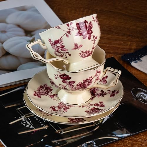 KAMMAK Tea Cups and Saucers Set of 2, 7 oz Porcelain Coffee Cups, 562N | Stackable Espresso Mugs, Ceramic Demitasse for Coffee, Cappuccino, Latte, Americano, Tea - size: 7KPSP562N