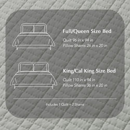 100% Cotton Modern Grid Stitch Quilt Set Queen Size, Drizzle Gray | Pre-Washed Cotton Coverlet Bedspread, Oversized Lightweight 3-Piece Bedding Set for All Season, with 2 Pillow Shams - color: Drizzle Gray, size: Full/Queen (96" X 94")