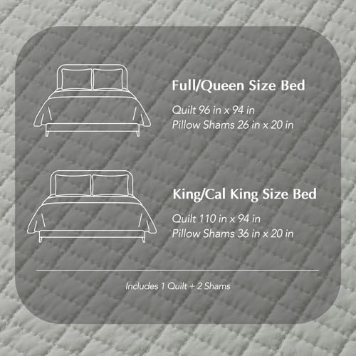 100% Cotton Modern Grid Stitch Quilt Set, King Size, Drizzle Gray | Pre-Washed Cotton Coverlet Bedspread, Oversized Lightweight 3-Piece Bedding Set for All Season, with 2 Pillow Shams - color: Drizzle Gray, size: King (110" X 94")