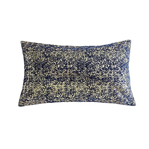 Deeprove 12 x 20 Throw Pillow Cover, Both Sides Metallic Sparkle Gold Foil Print, Decorative Soft Velvet Hidden Zipper Closure Accent Pillow Cushion Case for Couch Lumbar, Oblong 1 Pack, Navy Blue - color: Navy Blue, size: 20" x 12" (Pack of 1)