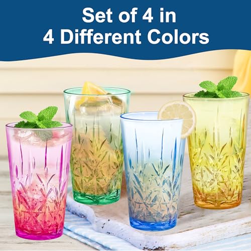 Lily's Home 18oz Unbreakable Premium Drinking Tumblers Set of 4, BPA-Free Dishwasher-Safe Stackable Cups, Crystal HighBall Glasses, Reusable Drinkware for Indoor & Outdoor Use, Made in Taiwan. - size: 18 Ounces