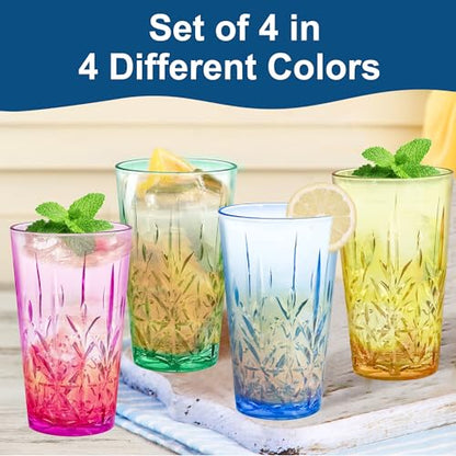 Lily's Home 18oz Unbreakable Premium Drinking Tumblers Set of 4, BPA-Free Dishwasher-Safe Stackable Cups, Crystal HighBall Glasses, Reusable Drinkware for Indoor & Outdoor Use, Made in Taiwan. - size: 18 Ounces