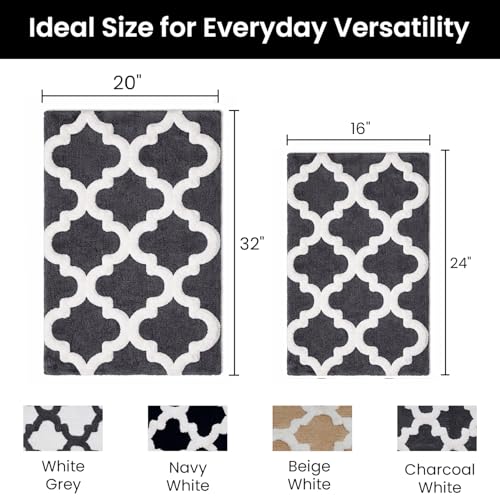 C23 Bathroom Rug Set of 2 (20"x32" & 16"x24") - 2200 GSM Ultra-Absorbent Plush Bath Mats Grey & White - color: Charcoal /White