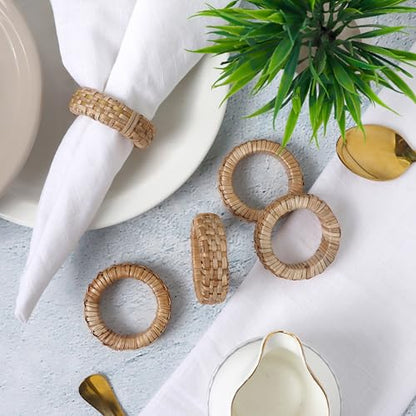 Alpha Living Home Rattan Napkin Rings, Set of 12, Natural Woven | Plastic cane & rayon, 2.5x2.5x0.5 in each, boho farmhouse style, reusable, weddings, parties, bulk pack - color: Tan Natural, size: 12- Pack
