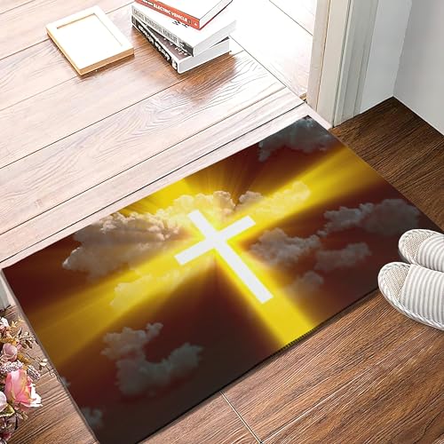 SPUNKER Cross in Heaven Welcome Mat, Blessed Doormats Indoor Entrance, Entry Mat, Low-Profile Floor Rugs for Entry, Patio, 17''x30'' - color: Cross in Heaven