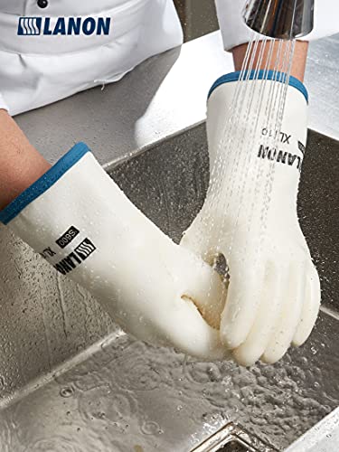 LANON Liquid Silicone Gloves, Heat Resistant Oven Gloves with Fingers, Food Grade, Waterproof, White, XL - color: White, size: XL/10