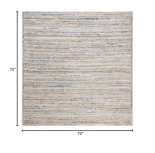 SAFAVIEH Cape Cod Collection Area Rug - 6' Square, Natural & Blue, Handmade Flat Weave Jute, Ideal for High Traffic Areas in Living Room, Bedroom (CAP250A) - size: 6' x 6' (Square)
