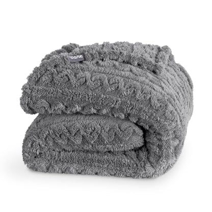 Bare Home Faux Shearling Blanket (Full/Queen, Cable Grey) | Blanket for Bed, Sofa, Couch, Camping, Travel, and Gifts, Warm & Lightweight, Fluffy & Soft - color: 11 - Cable Grey, size: Full/Queen