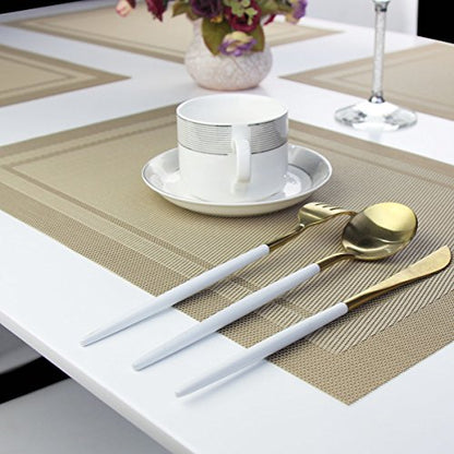 Placemats Easy to Clean Non-Slip Woven Plastic Placemats for Kitchen Table Washable Table Mats Set of 4 (Beige) - color: Beige, size: placemats set of 4