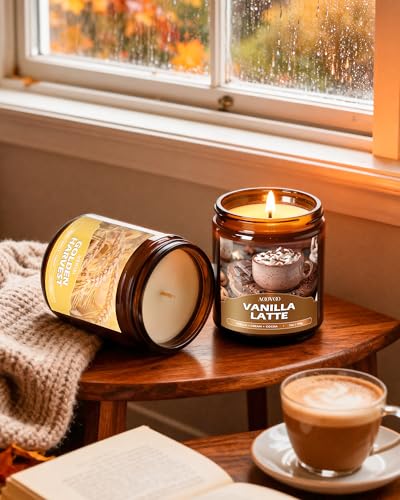 AOOVOO Fall Candles Set - 6 Pack Candles for Home Scented, 42 oz Natural Soy Wax 300 Hour Long Lasting, Fall Fragrance of Pumpkin/Apple Cinnamon/Clove/Vanilla Cupcake/Latte Cupcake/Wheat Vanilla - color: Fall Candles, size: Pack of 6