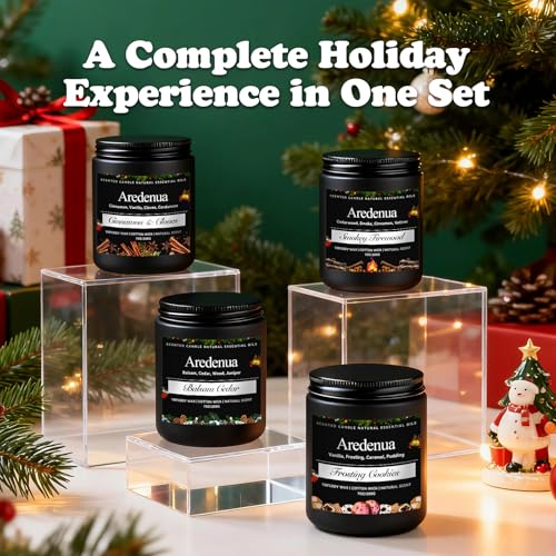 Christmas Candles Set, 4 Pack Winter Candle for Home Scented, 28 oz | Soy Wax, Xmas Candle Scent of Cedar, Firewood, Cloves, Cookies, Holiday Home Fragrance, Seasonal Gift, 200 Hour Burn - color: Black, size: Black Winter1