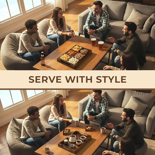Modular Serving Tray - Acacia | Serving Platter Snack Tray | For Party Hosting - Trays for Serving Food, Charcuterie, Fruit Platter Tray for Parties, Appetizer Dishes & Dessert Trays