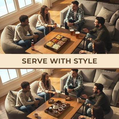 Modular Serving Tray - Acacia | Serving Platter Snack Tray | For Party Hosting - Trays for Serving Food, Charcuterie, Fruit Platter Tray for Parties, Appetizer Dishes & Dessert Trays